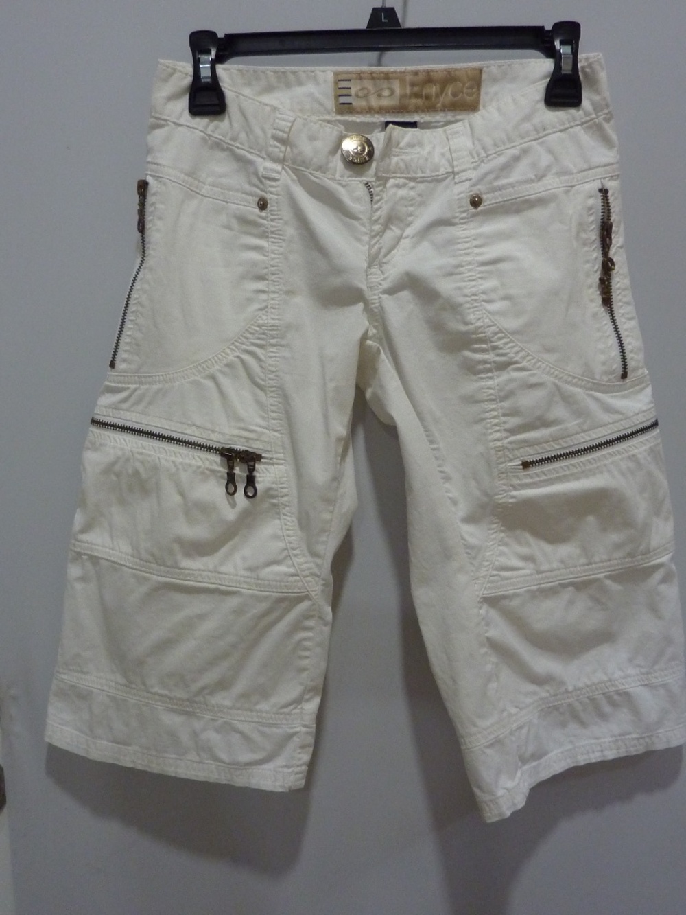 VINTAGE ENYCE Y2K Women's White Cotton Zipper Cargo Bermuda Shorts Sz 3
